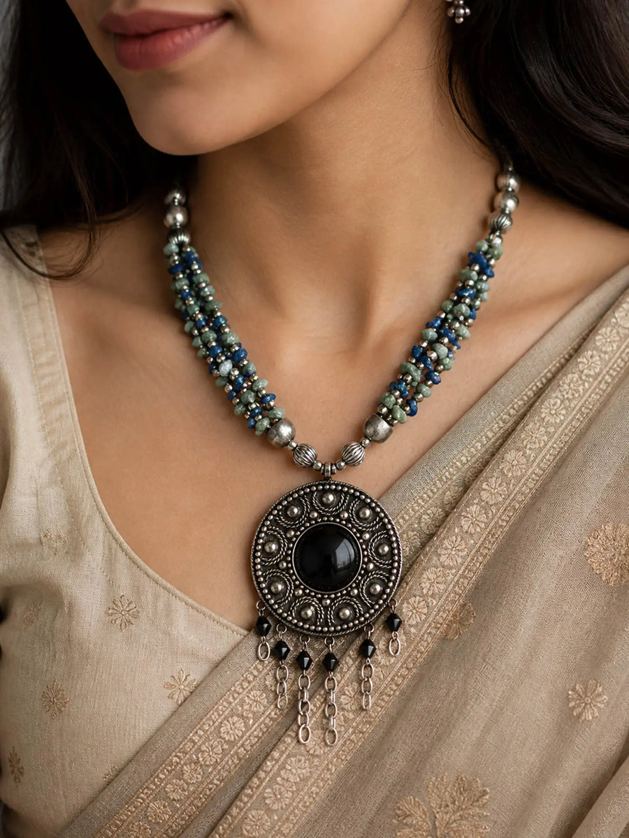 Multi-Strand Gemstone Long Necklace in Boho Style