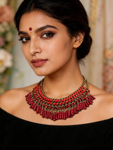 Beaded Multicolour Choker Necklace in Indian Jewellery Style
