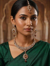 Stone Studded Metal Necklace and Earrings Set