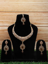 Stone Studded Metal Necklace and Earrings Set