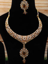 Stone Studded Metal Necklace and Earrings Set