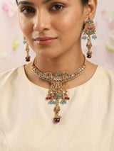 Multicolour Gemstone Indian Fashion Necklace in Metal