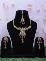 Multicolour Gemstone Indian Fashion Necklace in Metal