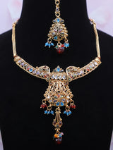 Multicolour Gemstone Indian Fashion Necklace in Metal