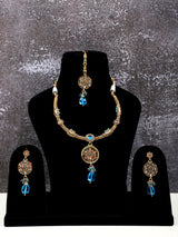 Stone Studded Metal Necklace Set with Earrings
