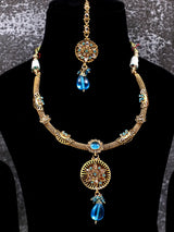 Stone Studded Metal Necklace Set with Earrings