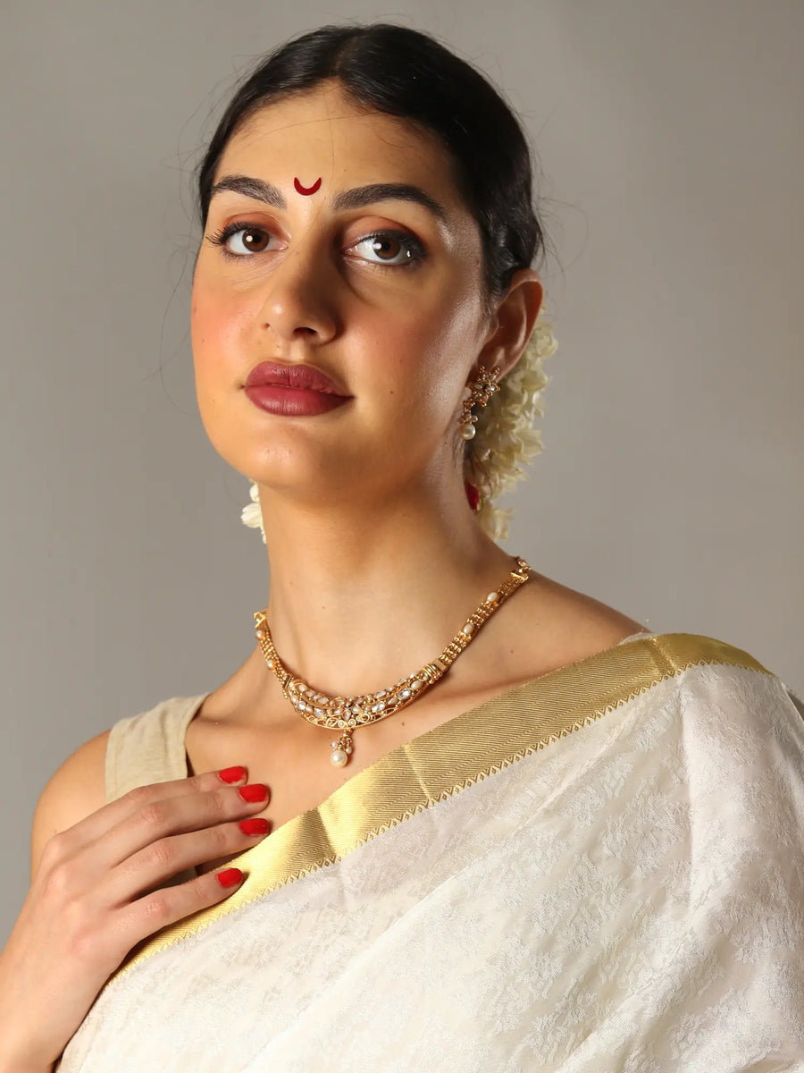 Stone and Metal Necklace and Earring Set