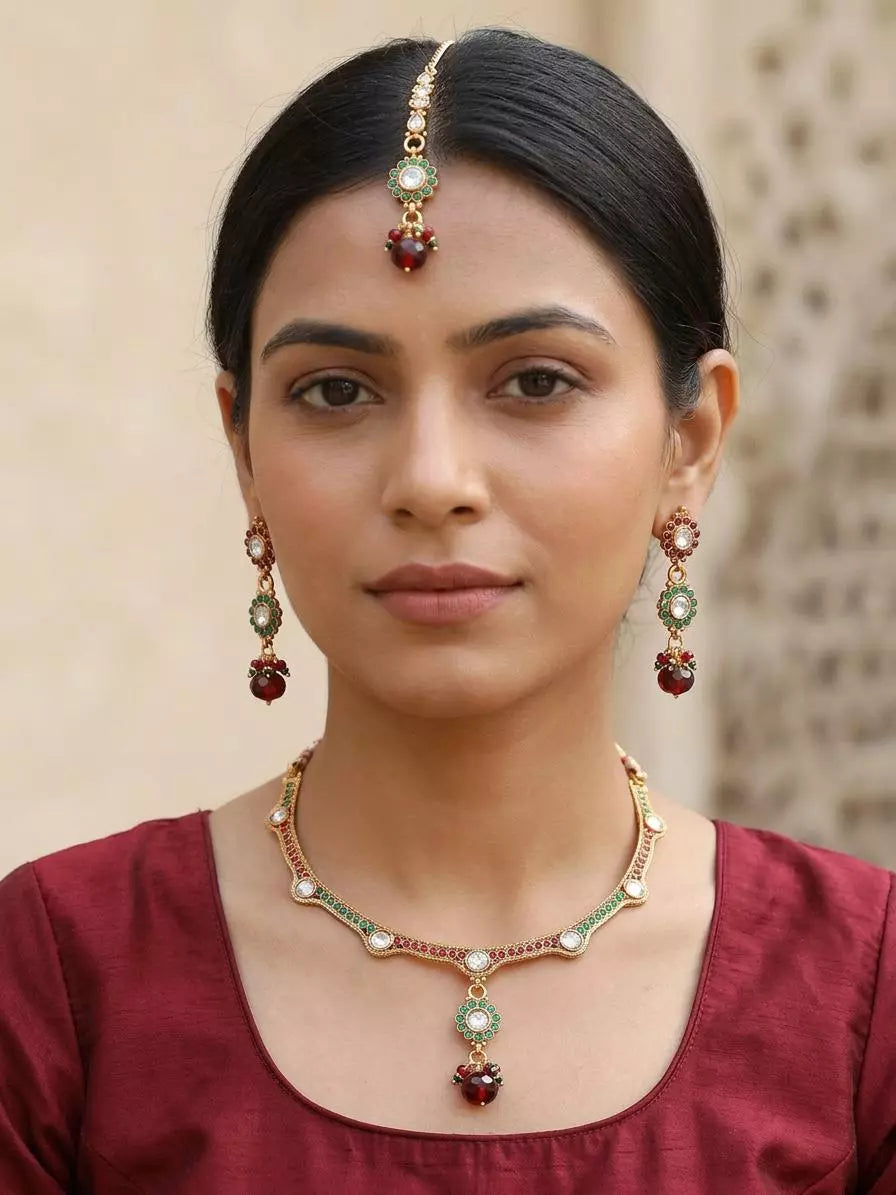 Multi Stone Meenakari Fashion Necklace in Antique Gold Finish