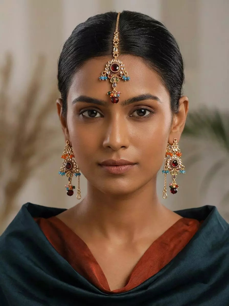 Kundan Stone Earring and Maang Tikka Set