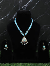 Blue and Red Beaded Necklace and Earrings Set