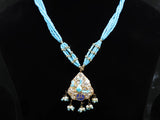Blue and Red Beaded Necklace and Earrings Set