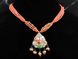 Blue and Red Beaded Necklace and Earrings Set