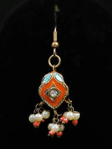 Blue and Red Beaded Necklace and Earrings Set