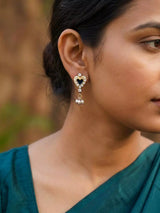 Heart Shaped Gold Tone Earrings in Indian Craft Style