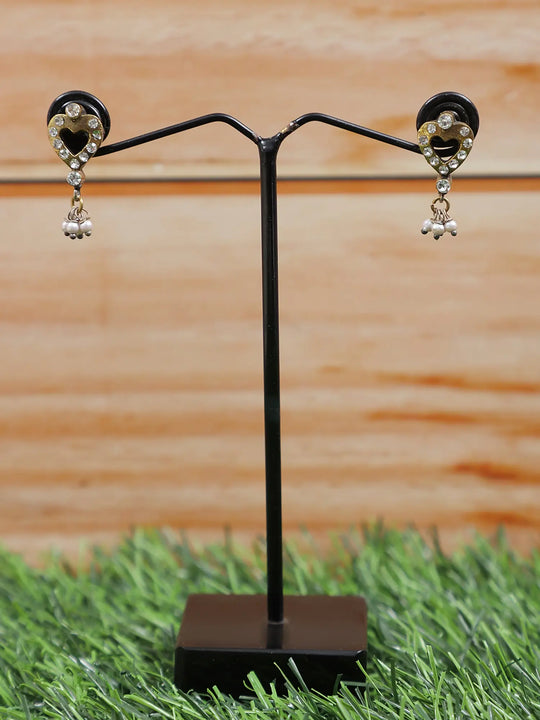 Heart Shaped Gold Tone Earrings in Indian Craft Style