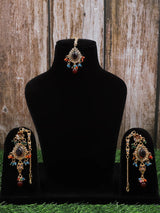 Stone Set Earrings and Maang Tikka Set in Metal