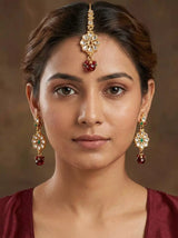 Polki Stone Earring and Maang Tikka Set in Metal