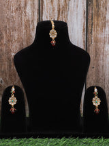 Polki Stone Earring and Maang Tikka Set in Metal