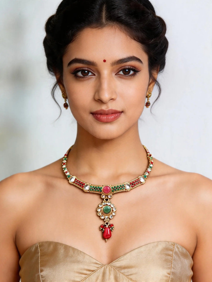 Emerald and Ruby Multi Stone Fashion Necklace