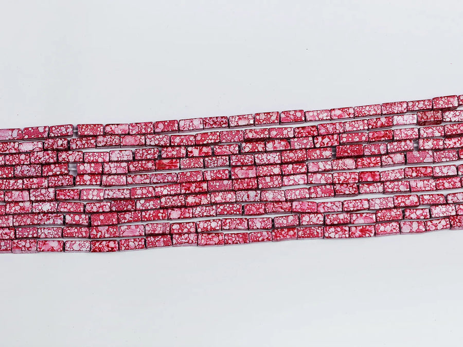 Pink and Red Gemstone Square Tube Beads, One String
