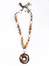 Wooden Bead Long Necklace in Antique Metal Finish
