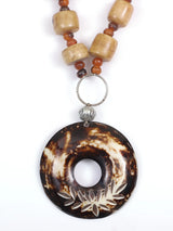 Wooden Bead Long Necklace in Antique Metal Finish