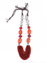Handcrafted Beaded Metal Long Necklace in Indian Style