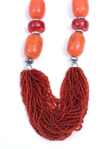 Handcrafted Beaded Metal Long Necklace in Indian Style