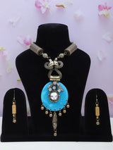 Blue and Red Beaded Bohemian Necklace Set with Earrings