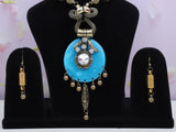 Blue and Red Beaded Bohemian Necklace Set with Earrings