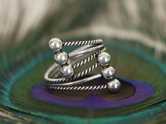 Adjustable Beaded Sterling Silver Ring