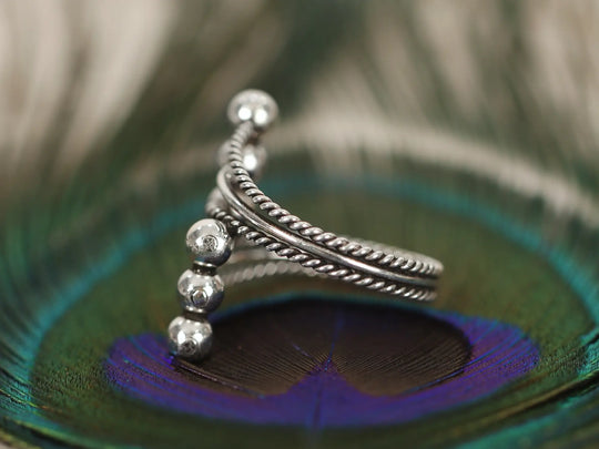 Adjustable Beaded Sterling Silver Ring
