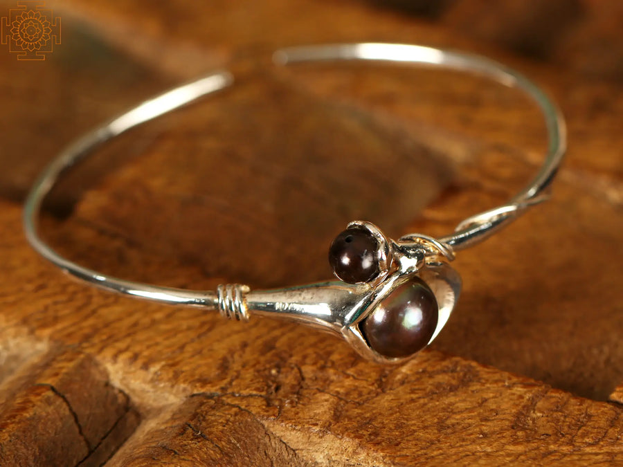 White Pearl Flower Branch Sterling Silver Bracelet