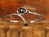 Black Pearl Flower Branch Sterling Silver Bracelet
