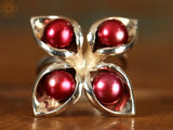 Cinnamon Red Pearl Double Layer Sterling Silver Ring