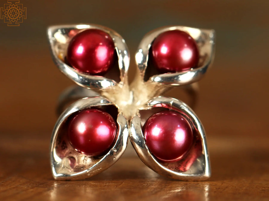 Cinnamon Red Pearl Double Layer Sterling Silver Ring