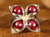Cinnamon Red Pearl Double Layer Sterling Silver Ring