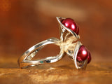 Cinnamon Red Pearl Double Layer Sterling Silver Ring