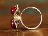 Cinnamon Red Pearl Double Layer Sterling Silver Ring