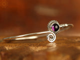 Spiral Open Cuff Bracelet in Sterling Silver with Gemstone