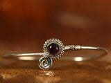 Spiral Open Cuff Bracelet in Sterling Silver with Gemstone
