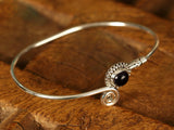 Spiral Open Cuff Bracelet in Sterling Silver with Gemstone