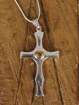 Citrine and Moonstone Cross Sterling Silver Pendant