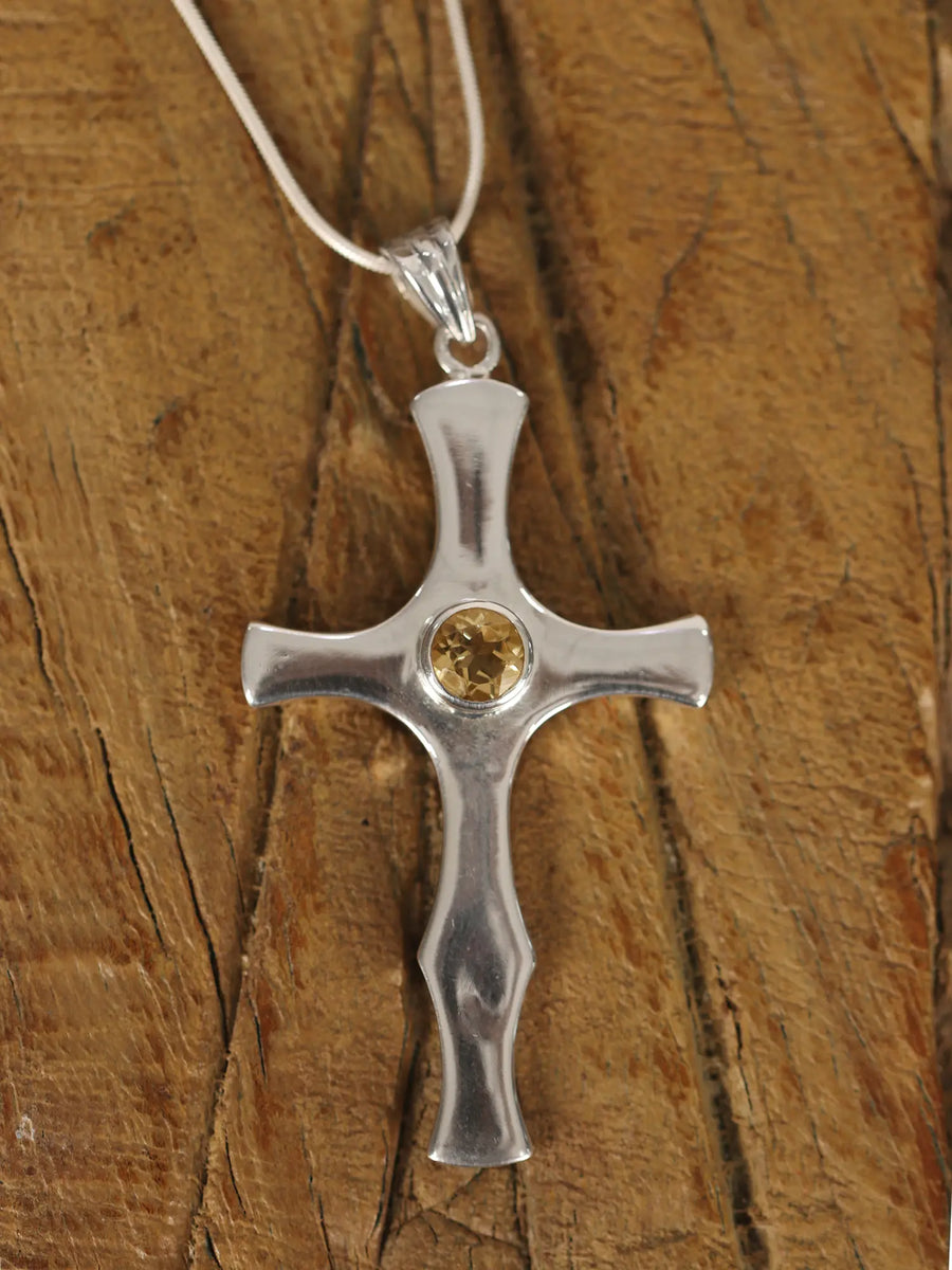Citrine and Moonstone Cross Sterling Silver Pendant