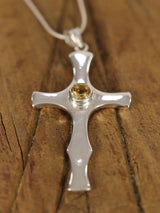 Citrine and Moonstone Cross Sterling Silver Pendant