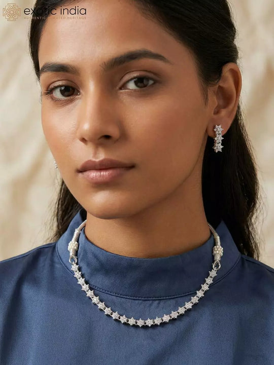 White Metal Jewellery Set with Earrings