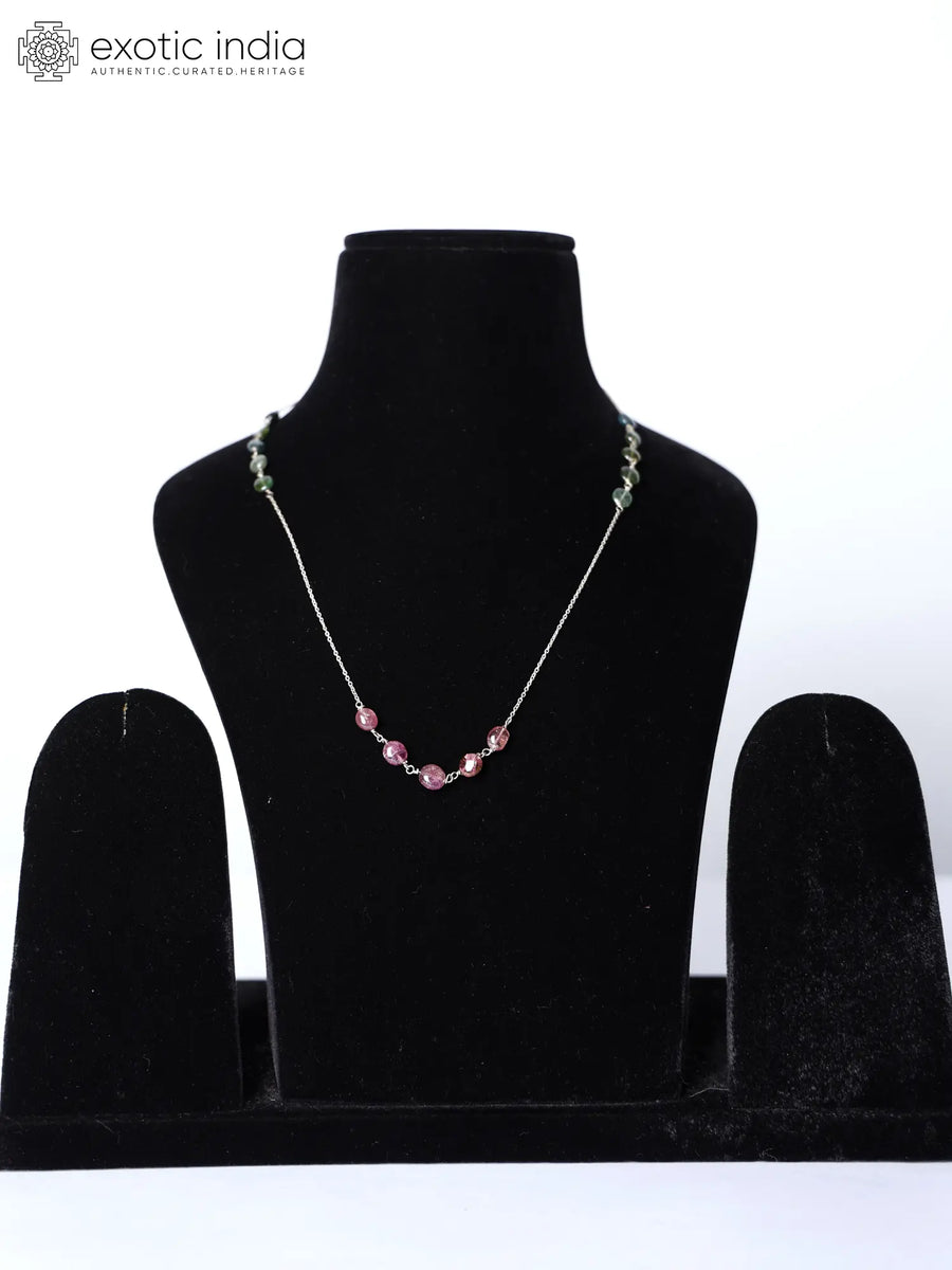 Green Aquamarine and Tourmaline Sterling Silver Necklace