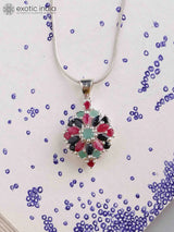 Ruby, Emerald and Sapphire Sterling Silver Pendant