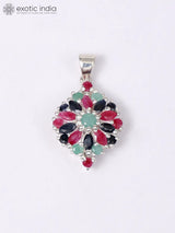 Ruby, Emerald and Sapphire Sterling Silver Pendant