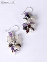 Garnet, Moonstone and Amethyst Bunch Sterling Silver Earrings